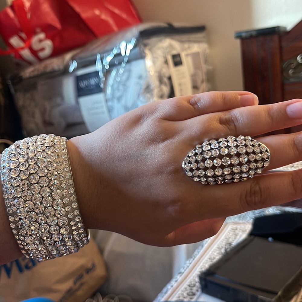 Diamond Bangle With Ring - Picture 2 of 3
